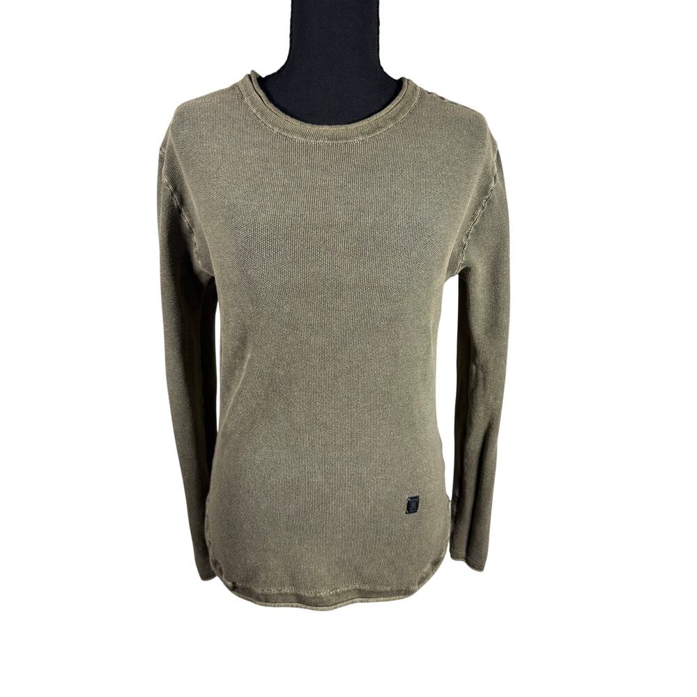 Buffalo David Bitton Mens Medium Olive Green Waffle Knit Long Sleeve Shirt